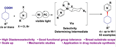 利用光化學(xué)流動(dòng)反應(yīng)器實(shí)現(xiàn)了立體選擇性金屬-光氧化還原脫羧芳基化反應(yīng)