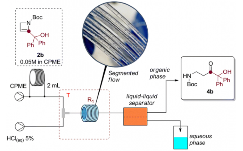 通過N-Boc-2-azetines的酸催化水合可持續連續流動合成 β-氨基羰基